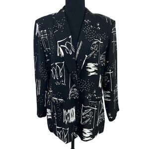 G.W. Petite Vintage Black White Abstract Print Lightweight Jacket 10P